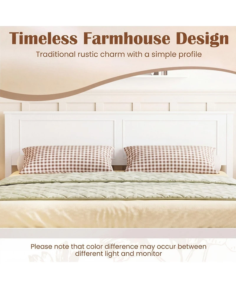 Sugift Full Size Farmhouse Wooden Platform Bed with Tall Headboard