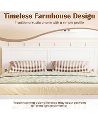 Sugift Full Size Farmhouse Wooden Platform Bed with Tall Headboard