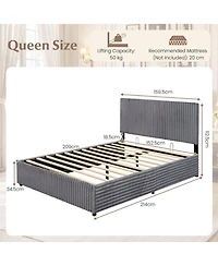 Sugift Queen Size Lift-Up Storage Bed with Upholstered Headboard and Slat Support