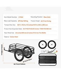 Mountaintop Bike Cargo Trailer, 275 lbs Carbon Steel Frame, 20" Wheels, Quick Hitch, Foldable Cart Fits Most Bikes