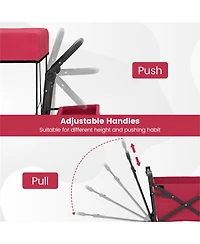 Mountaintop Foldable Utility Wagon,Adjustable Handle Outdoor Wagon, Puncture-Proof Wheels with Brakes, Removable Bag and Side Pockets-Red
