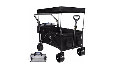 Mountaintop Collapsible Wagon with Removable Canopy,4" All-Terrain Brake Wheels, Adjustable Handles, Cooler Bag for Garden and Beach