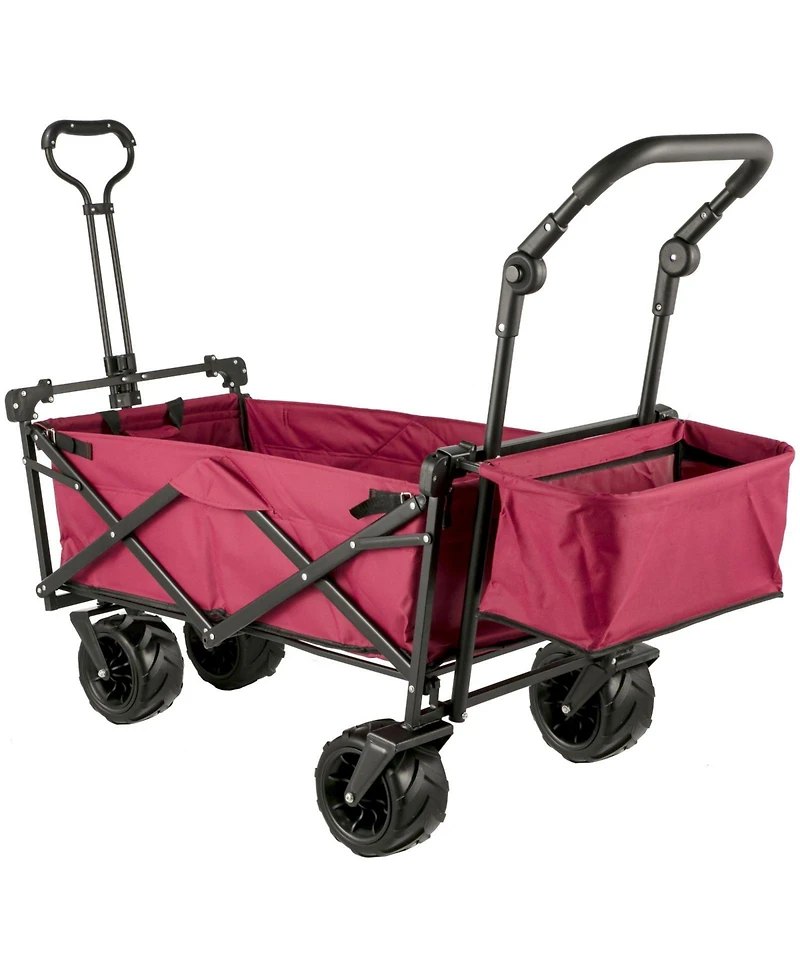 Mountaintop Extra Large Collapsible Garden Cart with Canopy, Rear Storage, Red Foldable Wagon for Garden, Camping, Grocery, Shopping