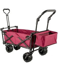 Mountaintop Extra Large Collapsible Garden Cart with Canopy, Rear Storage, Red Foldable Wagon for Garden, Camping, Grocery, Shopping