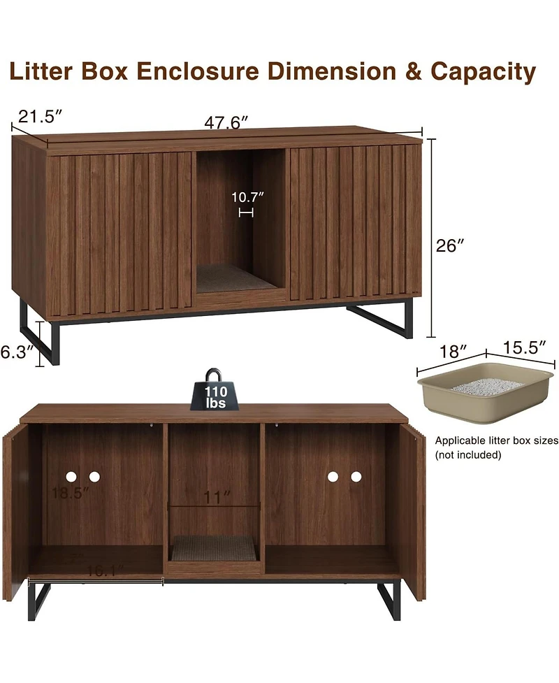Vabches Double Room Large Cat Cabinet, Litter Box Furniture Hidden with Scratch Pad
