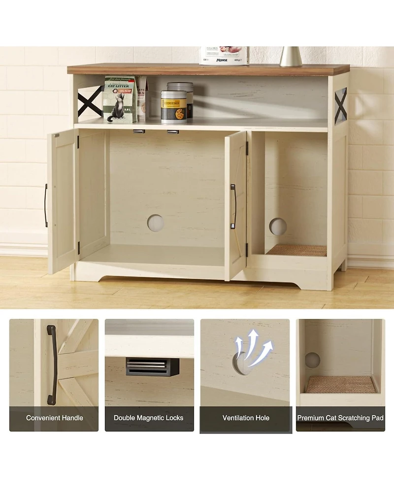 Vabches Cat Litter Box Enclosure, Hidden Litter Box Furniture with Scratch Pad