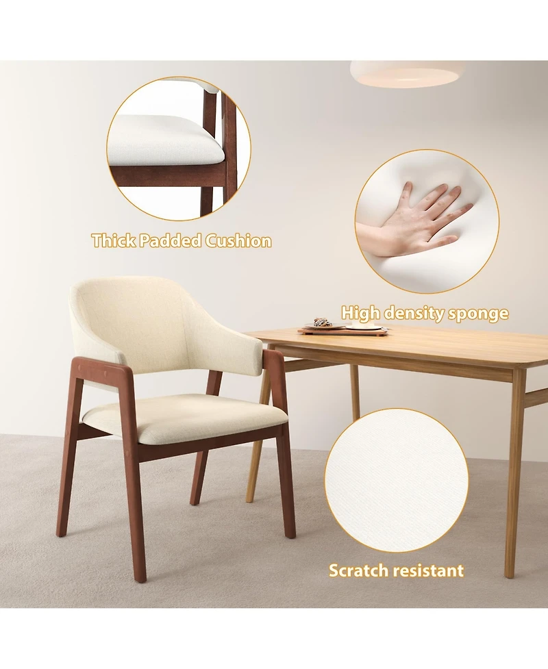 homfan Dining Chairs with Arms, Modern Upholstered Fabric Dining Chair, Sturdy Wood Chairs with Ergonomic Curved Backrest for Kitchen, Dining Room