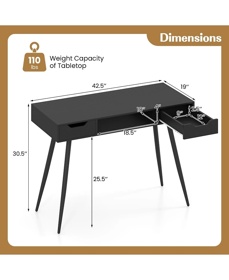 Costway Computer Desk with Drawers, Open Storage Compartment