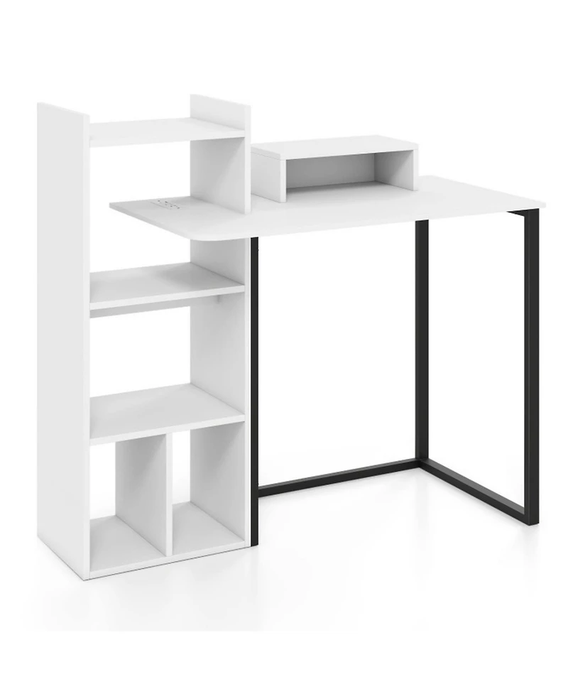 Sugift 43.5 inches Computer Desk with Charging Station and Ergonomic Monitor Stand