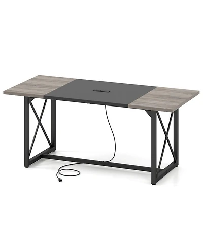 Sugift 6 Feet Conference Table with 2 Ac Outlets Usb Type-c Seats 6-8 People for Office