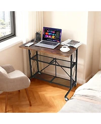 homfan 31.5" 3-Tier Foldable Desk with Wheels – Large Capacity Metal Wire Shelf Rack, No Assembly Organizer for Kitchen and Living Room