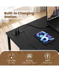 Sugift Computer Desk With Charging Station and 2 Fabric Drawers for Small Spaces