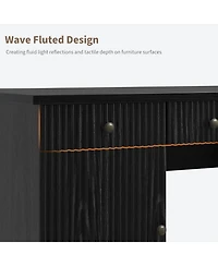 homfan 60" Office Desk – Fluted Wood Executive Desk with File Drawers and Charging Station, Computer Desk for Home Office