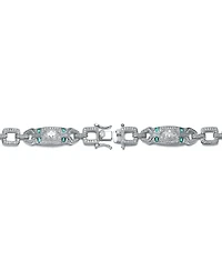 Antique Sterling Silver White Gold Plated Clear Round Baguette Cubic Zirconia Link Bracelet