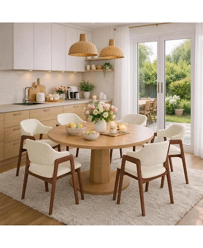 homfan Set of 6 Dining Chairs with Arms, Modern Upholstered Fabric Seats, Sturdy Wood Frame & Ergonomic Curved Backrest