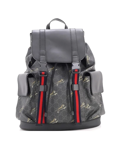 Pre-Owned Gucci Large Double Pocket Buckle Backpack Printed Gg Coated Canvas