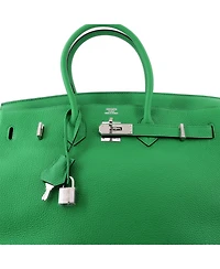 Pre-Owned Hermes Birkin 35 Handbag Green Togo with Palladium Hardware