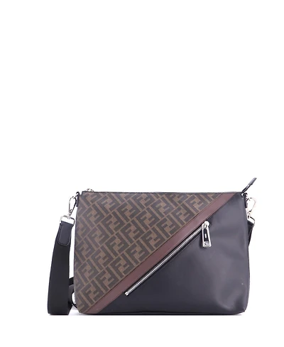 Pre-Owned Fendi Forever Fendi Messenger Bag Zucca Coated Canvas and Leather