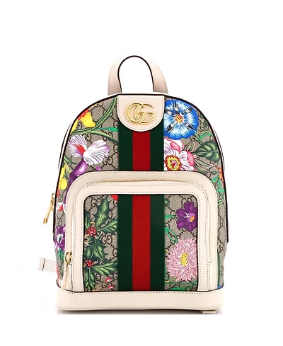Pre-Owned Gucci Small Ophidia Backpack Flora Gg Coated Canvas and Leather