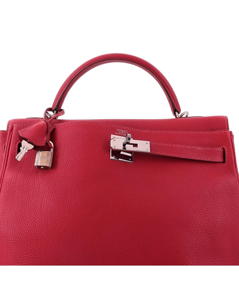 Pre-Owned Hermes Kelly Handbag Red Togo with Palladium Hardware