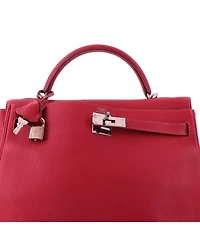 Pre-Owned Hermes Kelly Handbag Red Togo with Palladium Hardware