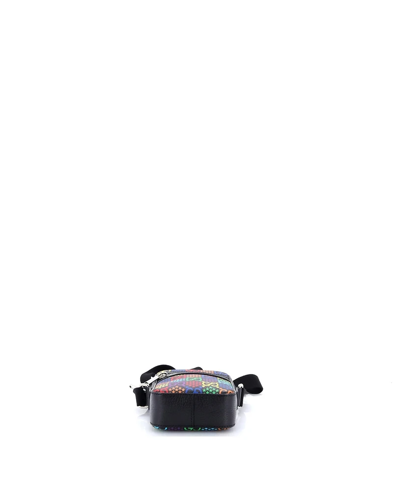 Pre-Owned Gucci Mini Front Zip Messenger Bag Psychedelic Print Gg Coated Canvas