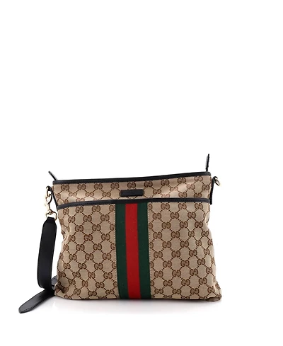 Pre-Owned Gucci Medium Web Messenger Bag Gg Canvas