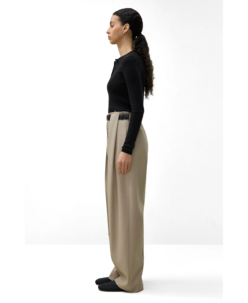 Lilysilk Women's Box Pleated Silk-Wool Trouser