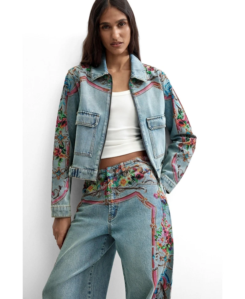 Desigual Women's High-Rise Wide-Leg Floral-Print Jeans