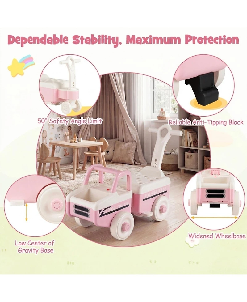 Sugift 4-in-1 Ride On Push Car With Music and Storage, Ages 1.5-5
