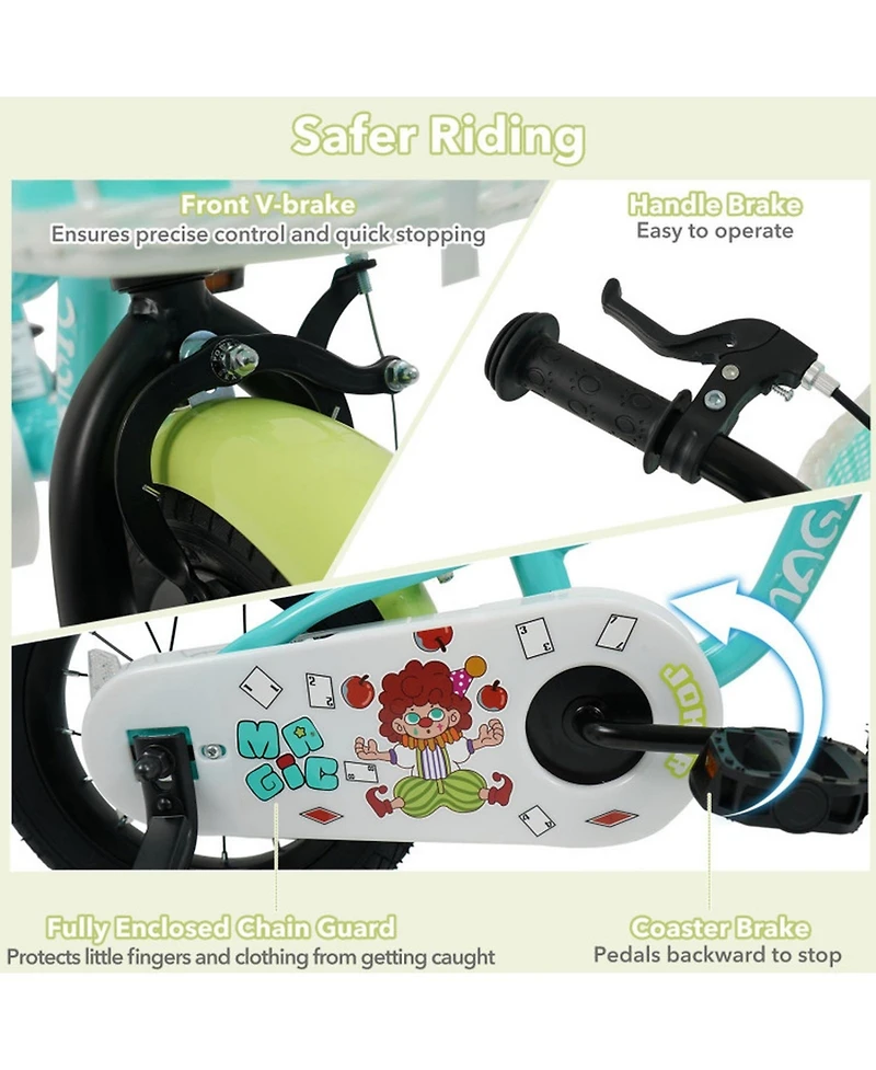 Sugift 12"/14"/16" Detachable Training Wheels Adjustable Kids' Bike, Ages 3+