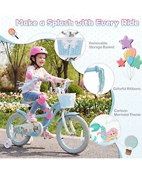 Sugift 16 in Mermaid Adjustable Kids' Bike with Training Wheels, Ages 3-7