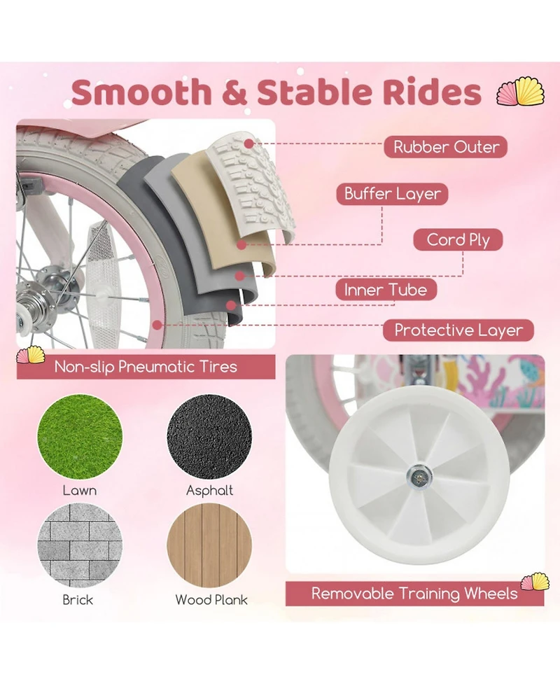 Sugift 14 in Kids Bike Adjustable with Basket and Streamers for Girls Aged 3-5 Years Old