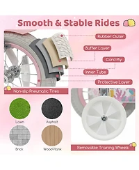 Sugift 14 in Kids Bike Adjustable with Basket and Streamers for Girls Aged 3-5 Years Old