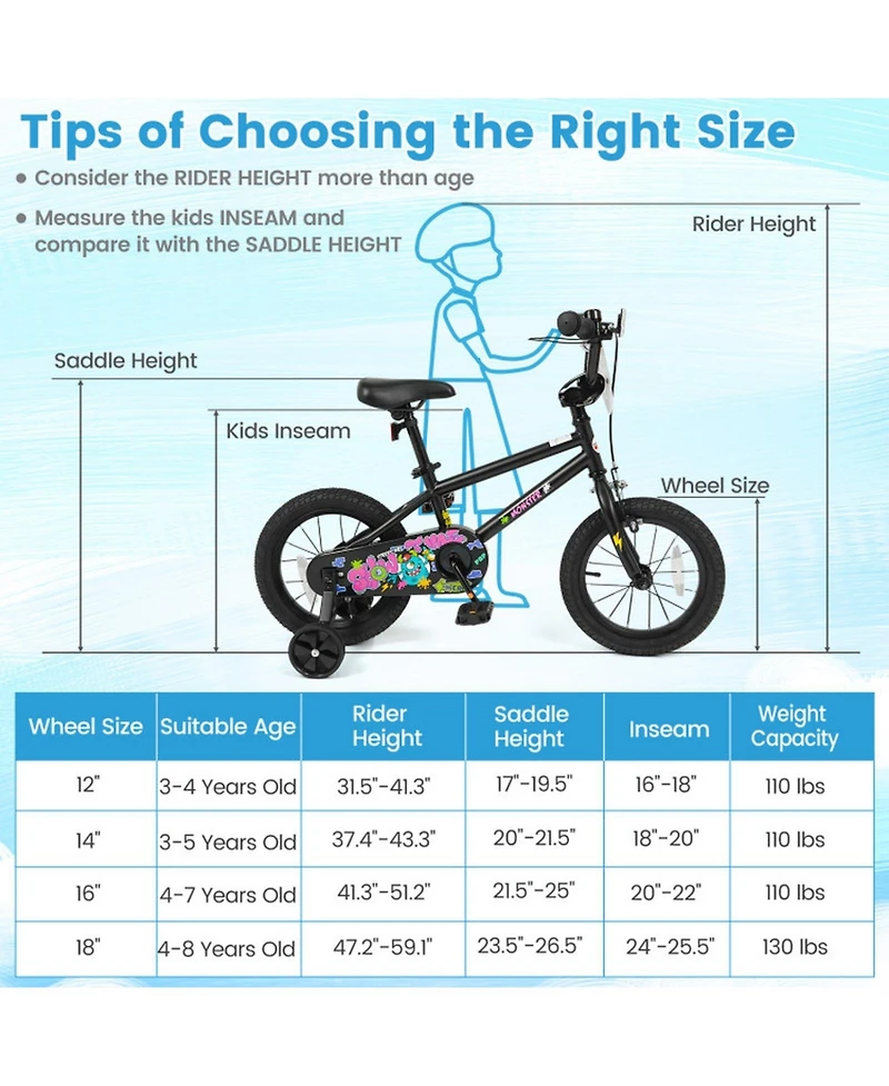 Sugift 16-Inch Kids' Bike with Training Wheels, Ages 4-7