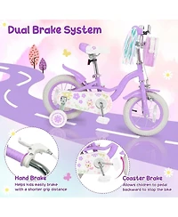 Sugift 12 in. Girls' Bike with Removable Training Wheels and Front Bag, Ages 3–4