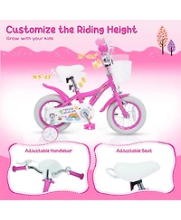 Sugift 14-Inch Adjustable Girls Bike with Dual Brake System and Training Wheels, Ages 3-5