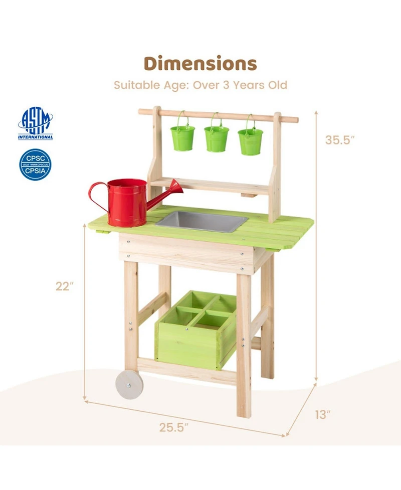 Sugift Wooden Garden Mud Kitchen 7-Piece Playset, Ages 3+