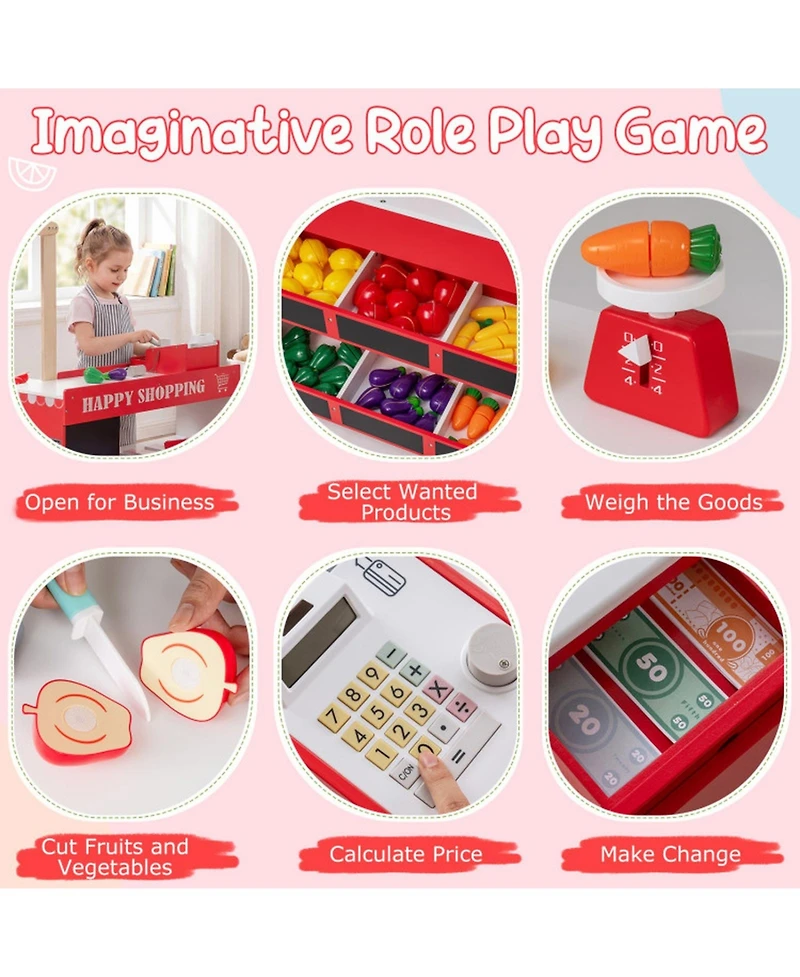 Sugift Wooden Grocery Store Interactive Playset with Shopping Cart, Ages 3+