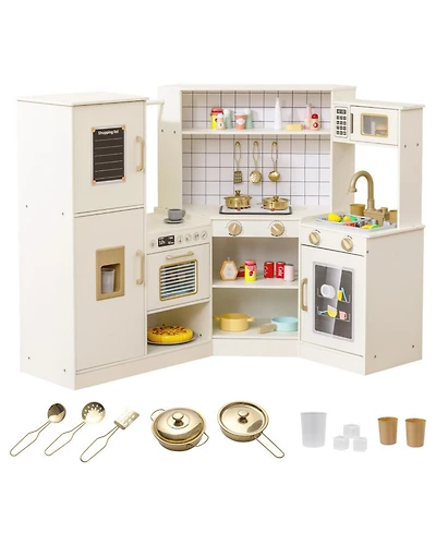 Sugift Corner Play Kitchen with Interactive Lights and Sounds, Ages 3+