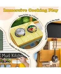 Sugift Wooden 13-Piece Mud Kitchen with Water Tank, Faucet, and 2 Stoves, Ages 3+