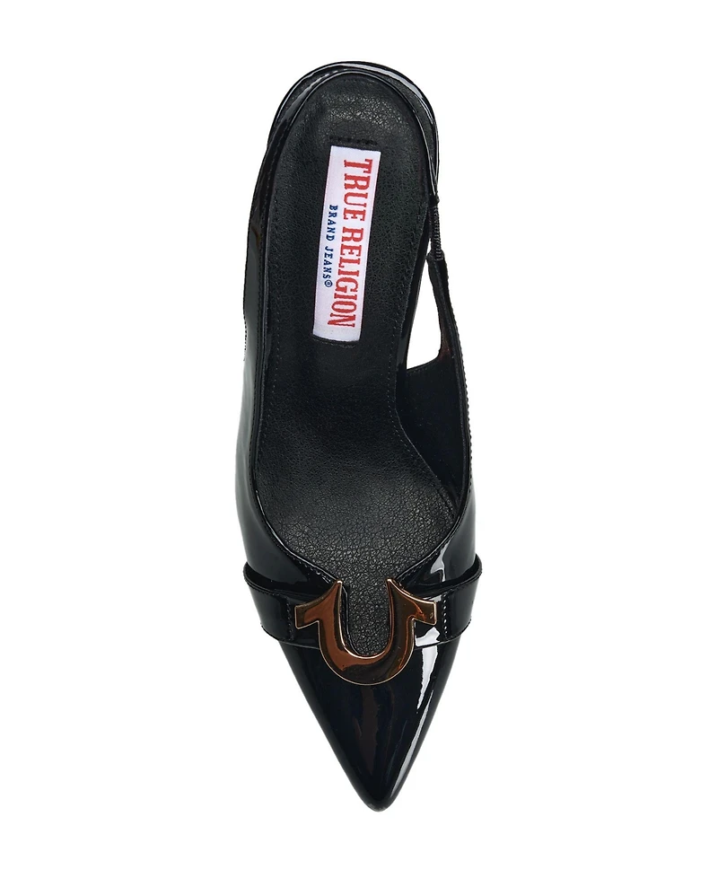 True Religion Women's Muni Metal Horseshoe Logo Heel
