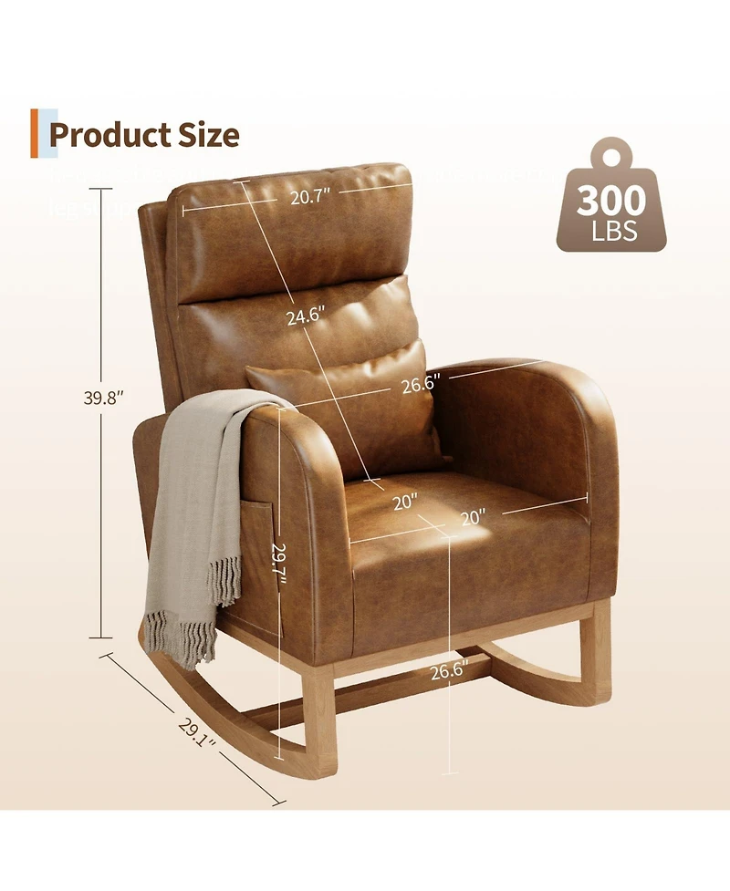 homfan Rocking Chair Modern Nursery Glider Chair with Side Pockets and Pillow Upholstered Rocker for Living Room Bedroom Nursing Room