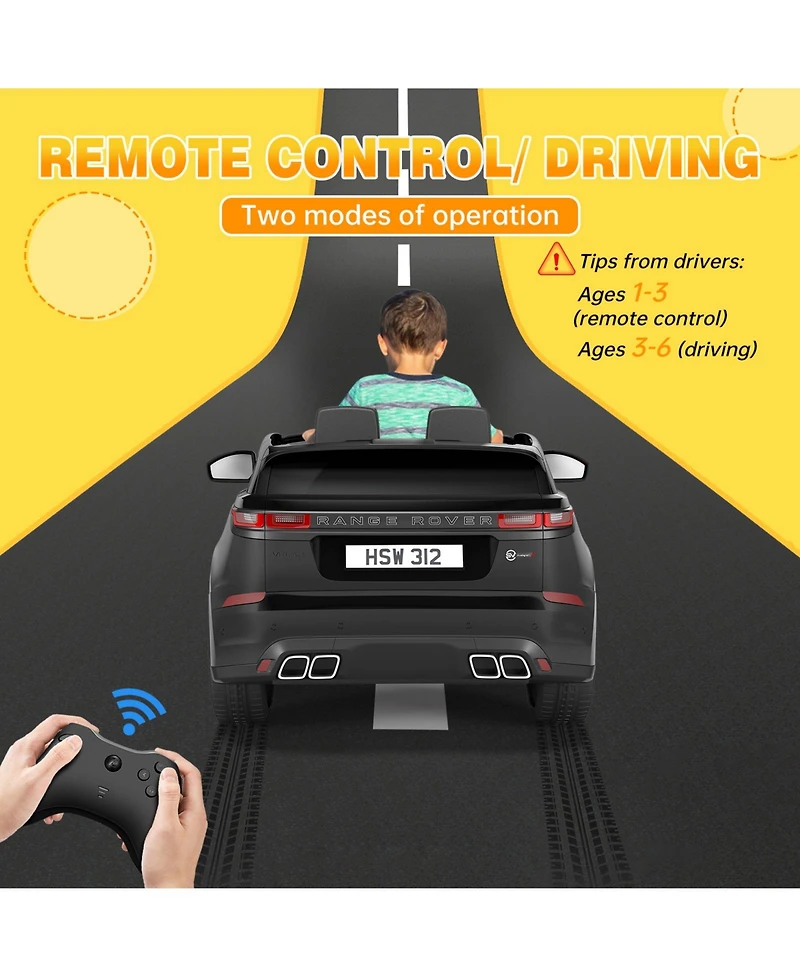 homfan 12V Licensed Land Rover Remote-Control Ride-On Car with Led Lights, Two-Seater, Ages 3+