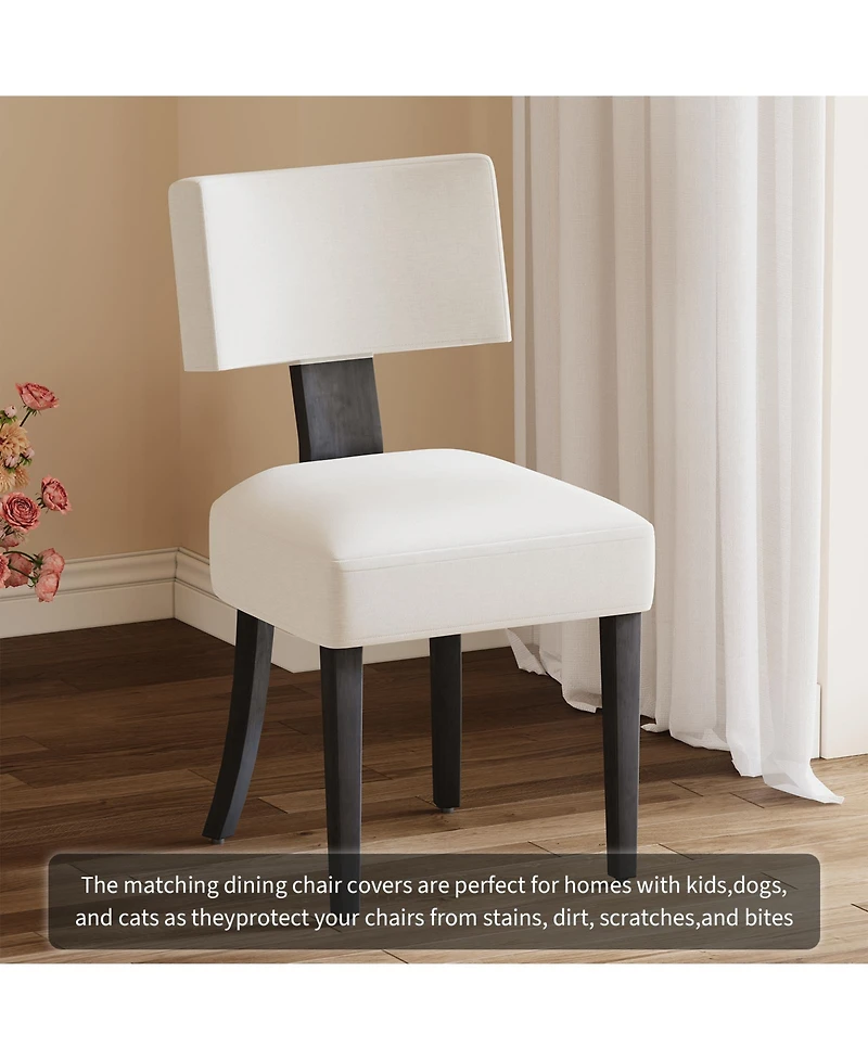 homfan Dining Chairs Set of 2, Mid Century Upholstered Chairs with Linen Fabric, Modern Armless Kitchen Chairs with Brown Wood Legs for Living Room