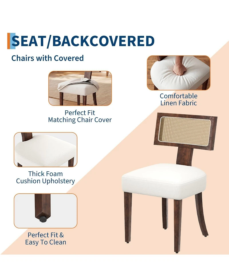 homfan Dining Chairs Set of 4 Mid Century Upholstered Linen Fabric Armless Kitchen Chairs with Wood Legs Ergonomic Comfort for Dining Room Living Room