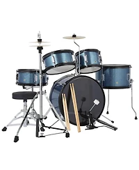 homfan Kids Drum Set - 5-Piece Junior Percussion Kit with Bass, Snare, Toms, Hi-Hat, Cymbal, Pedal and Adjustable Stool, Hardwood Construction