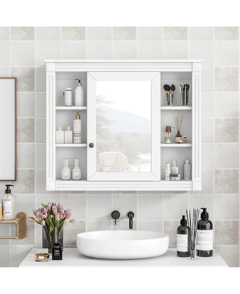 Busdays 35 x 28 Inch Wall Mounted Bathroom Storage Cabinet Medicine Cabinet Modern Wall Cabinet with Mirror and 6 Open Shelves Vanity Not Included