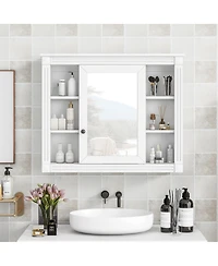 Busdays 35 x 28 Inch Wall Mounted Bathroom Storage Cabinet Medicine Cabinet Modern Wall Cabinet with Mirror and 6 Open Shelves Vanity Not Included