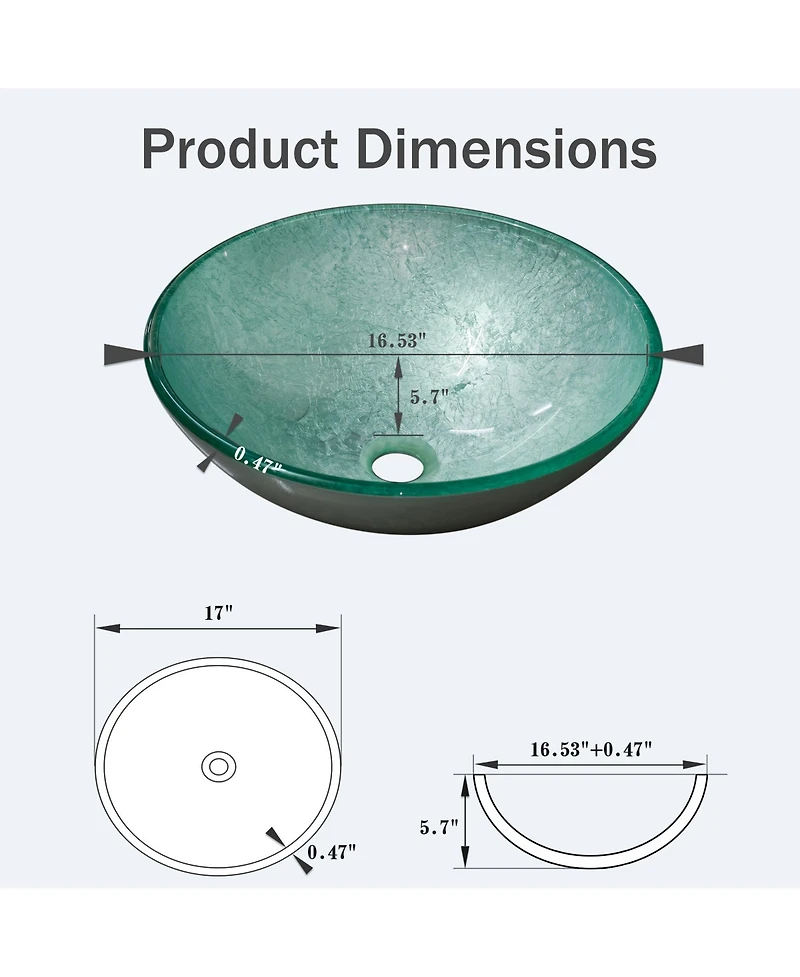 Busdays Ice Crackle Tempered Glass Vessel Sink Round Artistic Textured Bathroom Sink Bowl Countertop Vanity Basin